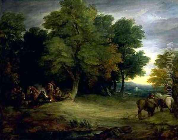 Gypsy Encampment. Sunset Oil Painting - Thomas Gainsborough