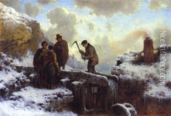 Eispickeln Bei Einer Muhle Oil Painting - August Richard Zimmermann