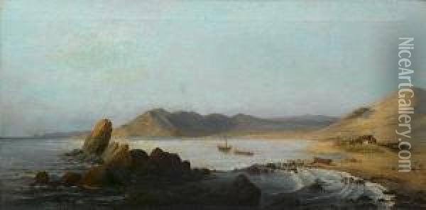 View On The Chilean Coast, Nearvalparaiso Oil Painting - Theodor Ohlsen