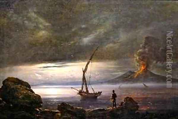 Volcano at Evening Sicily Oil Painting - Johan Christian Clausen Dahl