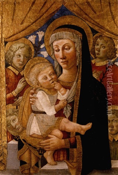 The Virgin And Child With Attendant Angels Oil Painting -  Master of San Miniato