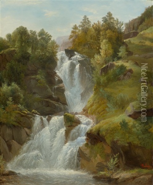 Waterfall Oil Painting - Francois Diday