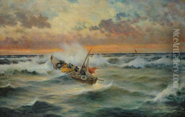 Marina Con Barca In Tempesta Oil Painting - Andrea Figari