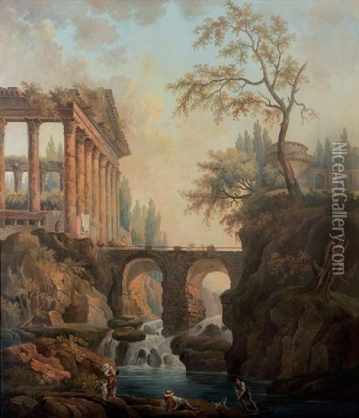 Paysage Au Port Et Aux Ruines Oil Painting - Hubert Robert