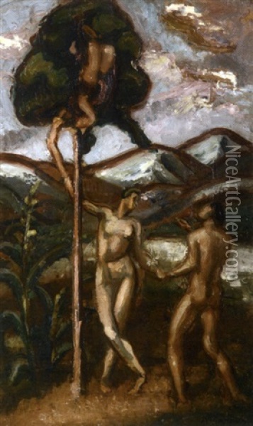 Adam Et Eve Oil Painting - Andre Favory