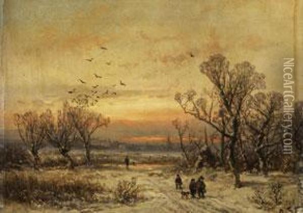 Winterlandschaft Mit Figurenstaffage Oil Painting - Adolf Stademann