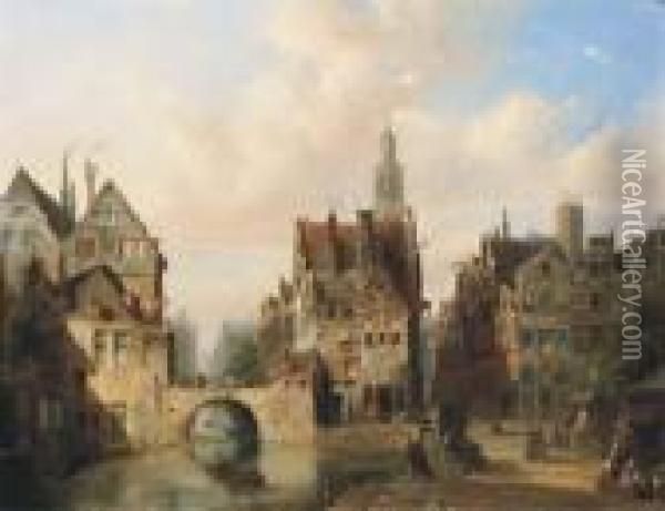 A Cappricio View In A Dutch Town Oil Painting - Pierre-Henri-Theodore Tetar van Elven