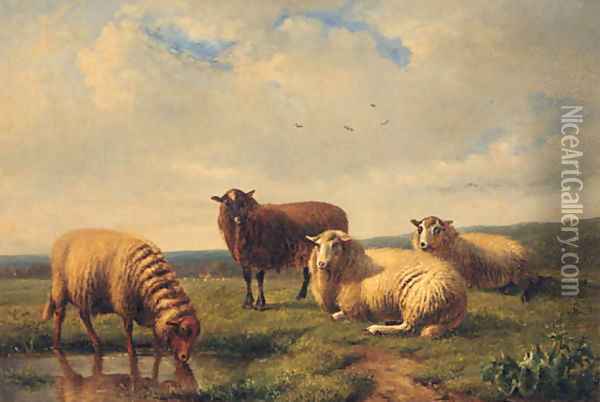 Sheep resting in a Meadow Oil Painting - Louis Pierre Verwee