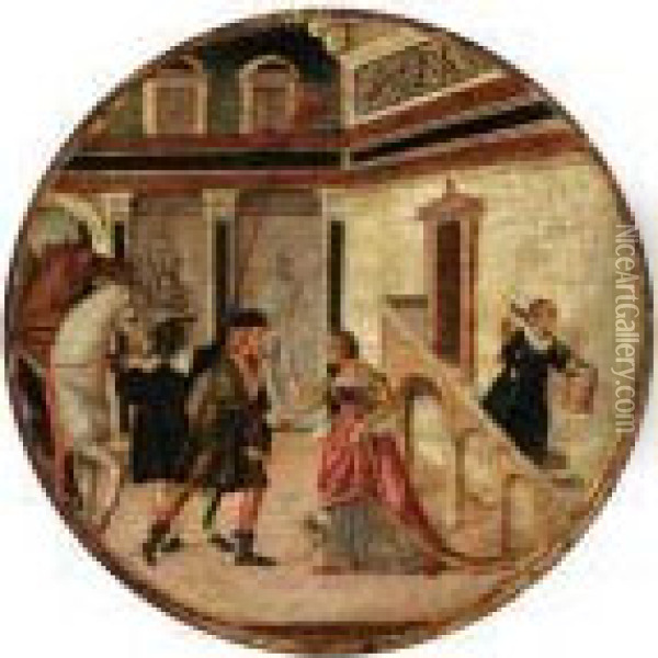 Tarquin Saluting Lucretia Oil Painting - Domenico Morone