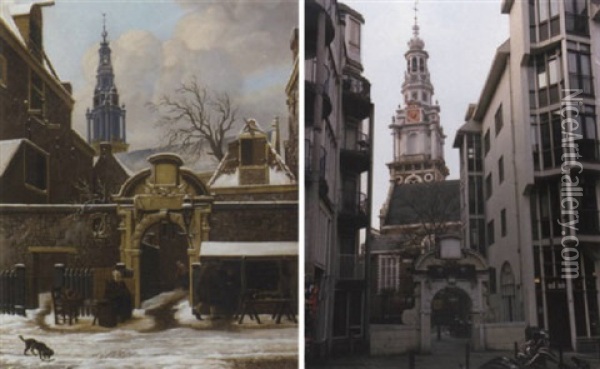 Cobbler Outside The Gates Of The Agnieten Chapel, Amsterdam Oil Painting - Carel Lodewyk Hansen
