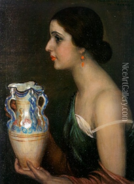 Mujer Con Jarro Oil Painting - Julio Romero De Torres