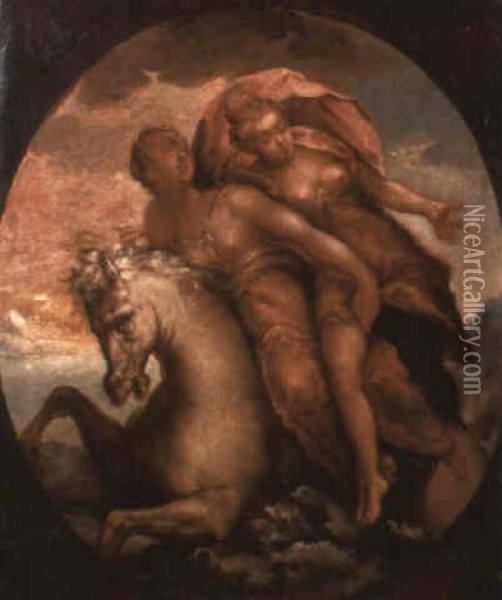 Cloelia Escaping Across The Tiber Oil Painting - Giovanni Batista Zelotti
