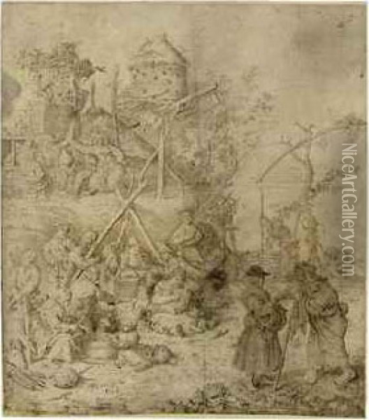 A Peasant Encampment Oil Painting - Willem De Heer
