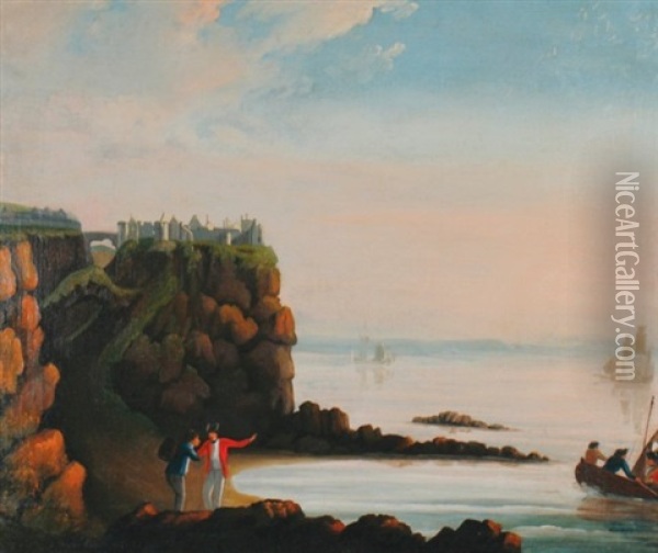 Dunluce Castle, Co. Antrim, With Figures In The Foreground Oil Painting - Caroline Carlow (Lady)