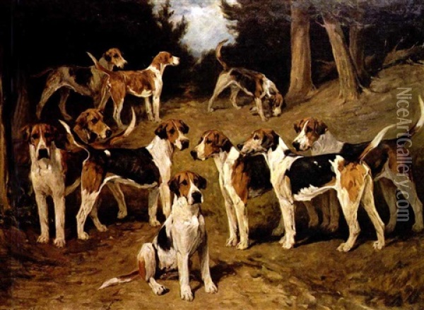Five Couples Of Hounds Oil Painting - John Emms