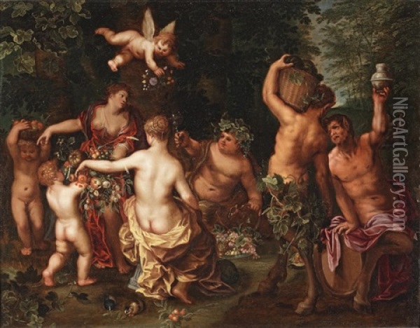 Venus, Bacchus And Ceres Feasting In A Wooded Glade Oil Painting - Jan Brueghel the Younger