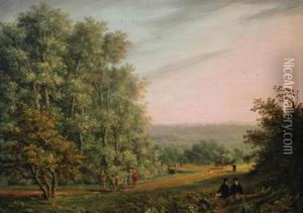 Cambridge From Madingley Woods Oil Painting - Richard Bankes Harraden