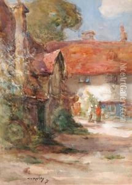 Untitled - The Old Village Square Oil Painting - Thomas William Morley