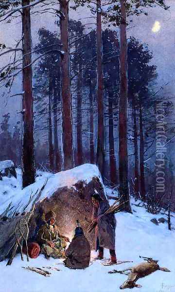 Moonlit Indian Encampment Oil Painting - Henry Farny