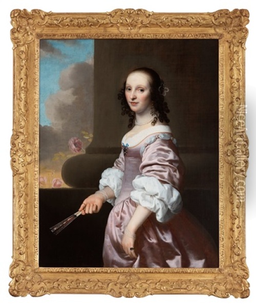 Young Lady With A Fan Oil Painting - Isaac Luttichuys