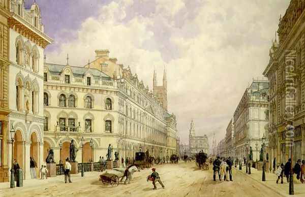 Holborn Viaduct looking East, City of London, 1871 Oil Painting - Thomas Shotter Boys