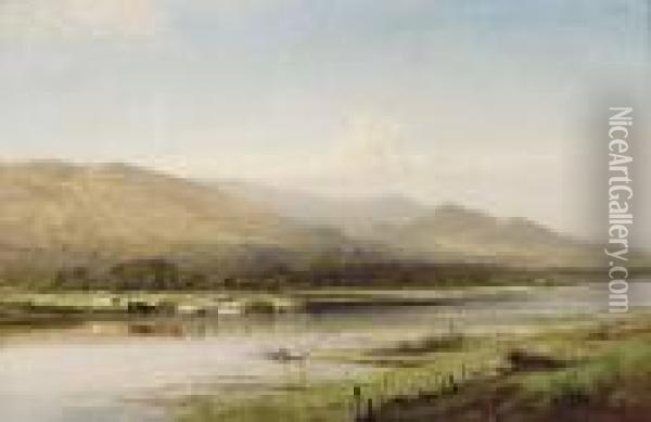 Cattle Watering, Derwentwater Oil Painting - Benjamin Williams Leader