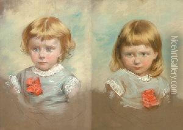 Portrait Of A Young Girl Head And Shoulders And Of A Young Girl Head And Shoulder Oil Painting - George Henry Clements