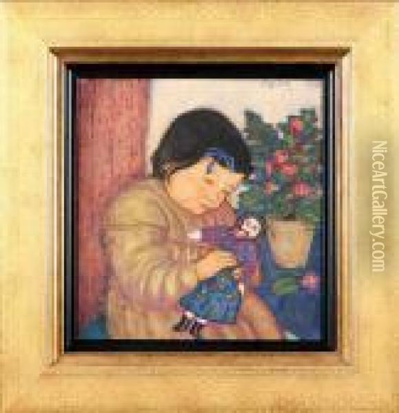 Dziewczynka Z Lalka Oil Painting - Eugene Zak