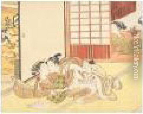 A Couple Making Love Oil Painting - Suzuki Harunobu