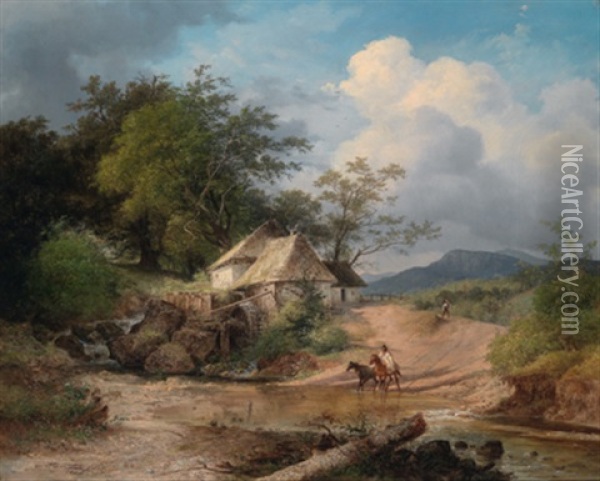 Landschaft Mit Bauernkate Und Figurlicher Staffage Oil Painting - Joseph Feid
