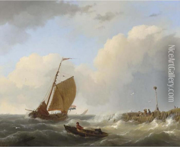 Shipping In Choppy Waters, Zeeland Oil Painting - Hermanus Koekkoek
