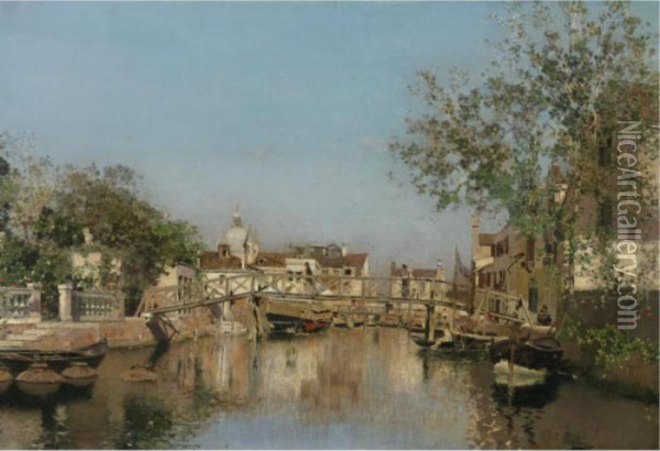 A Canal Near The Isle Of Giudecca, Il Redentore In The Distance Oil Painting - Martin Rico y Ortega
