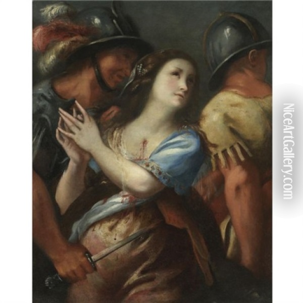The Martyrdom Of A Female Saint (saint Lucia?) Oil Painting - Francesco del Cairo