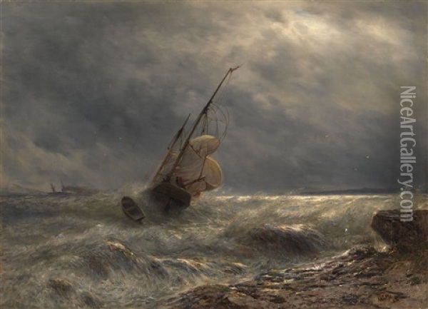 Ship In A Storm Oil Painting - Lev Felixovich Lagorio