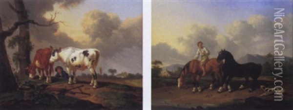 Cavalier Et Sa Monture Devant Un Point D'eau Oil Painting - Johann Baptist Dallinger von Dalling the Younger