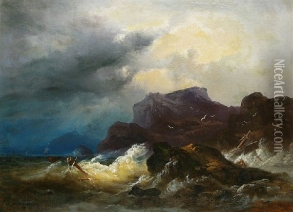Schiffbruch Vor Der Felsenkuste Oil Painting - Andreas Achenbach