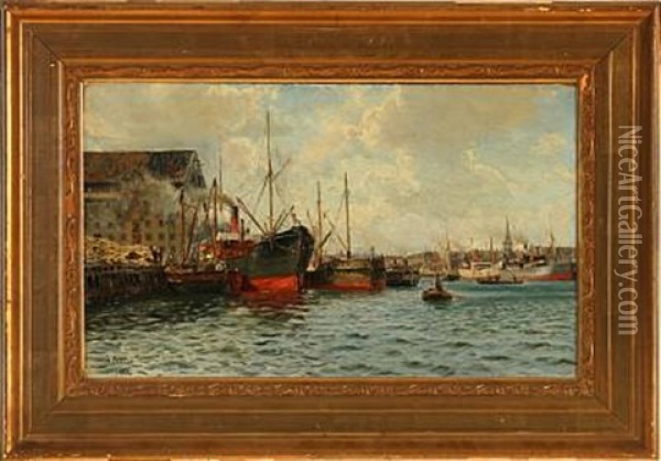 View Of Copenhagen Harbour Oil Painting - Holger Luebbers