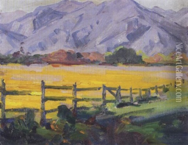 Yellow Field With Fence Oil Painting - Jean Mannheim