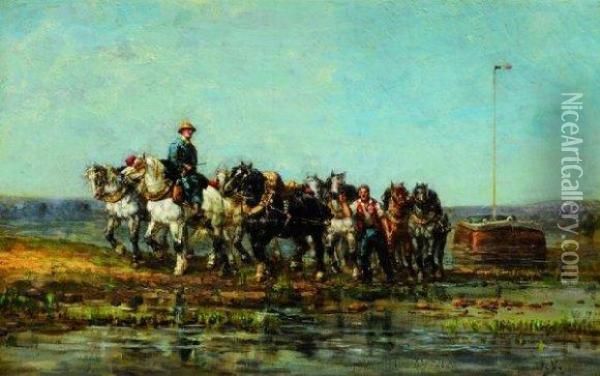 Chevaux Au Bord De L'etang Oil Painting - Jules Jacques Veyrassat