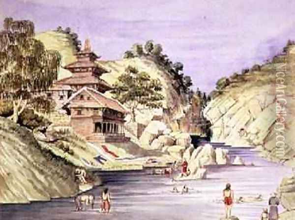 Bugna Bunaith on the right bank of the Baghmulty river near Chobhar July 1857 Oil Painting - Dr. H.A. Oldfield