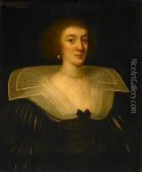 A Portrait Of A Lady With A Lace Collar Oil Painting - Cornelius Janssens Van Ceulen