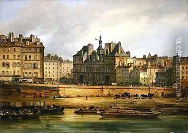 Hotel de Ville and embankment, Paris Oil Painting - Guiseppe Canella