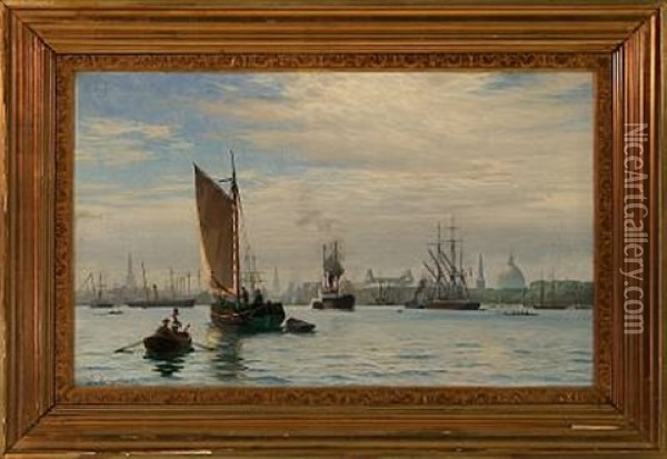 View Of Copenhagen Harbor, Denmark Oil Painting - Vilhelm Karl Ferdinand Arnesen