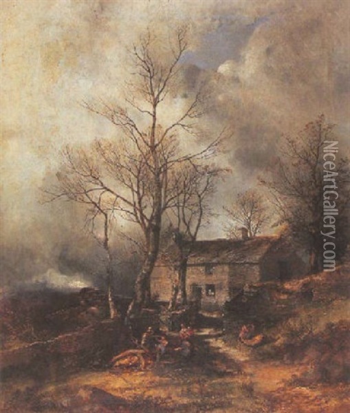 The Wood Cutters Cottage Oil Painting - James Poole