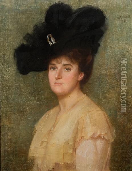 Portrait Of A Lady With Feathered Hat, Believed To Be A Member Of The Berkeley Family Oil Painting - Eva Cowell