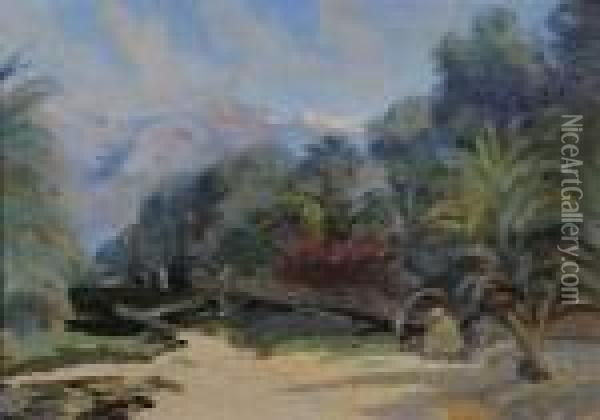 Vue Des Montagnes De L'atlas Dans Un Oued Oil Painting - Elie Anatole Pavil