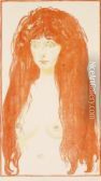 Woman With Red Hair And Green Eyes. The Sin. Oil Painting - Edvard Munch