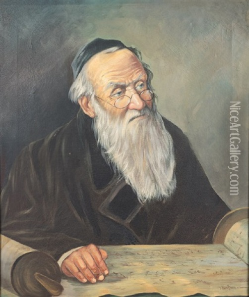 Rabbi Studying Torah Oil Painting - Hugo Wilhelm Kauffmann