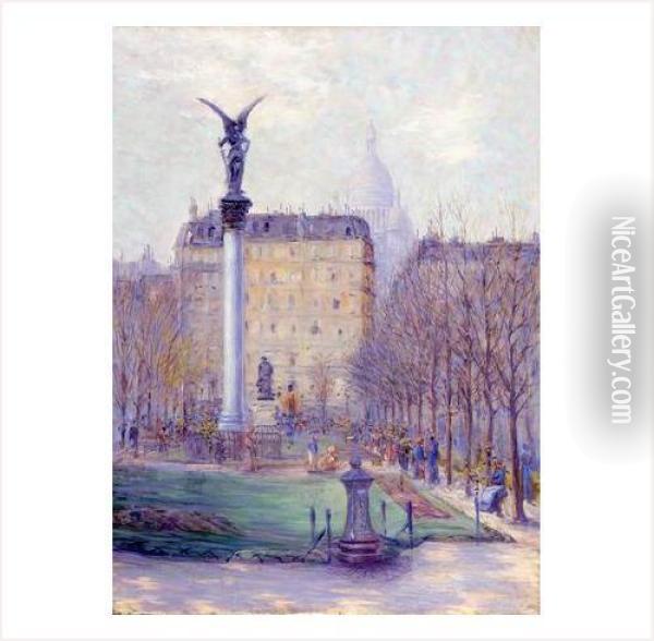 Paris, Au Jardin Public Square D'anvers Oil Painting - Rudolf Quittner