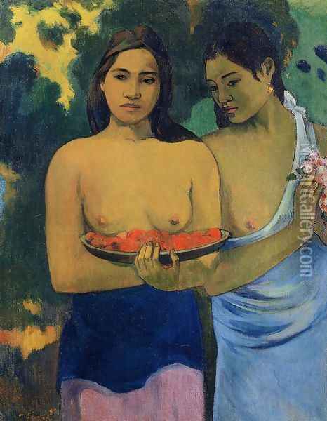 Two Tahitian Women Oil Painting - Paul Gauguin
